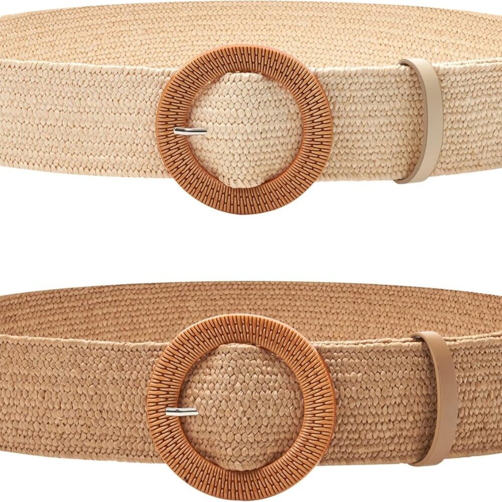 Women Straw Woven Elastic Stretch Waist Belt Skinny Boho Ladies Braided Dress Be